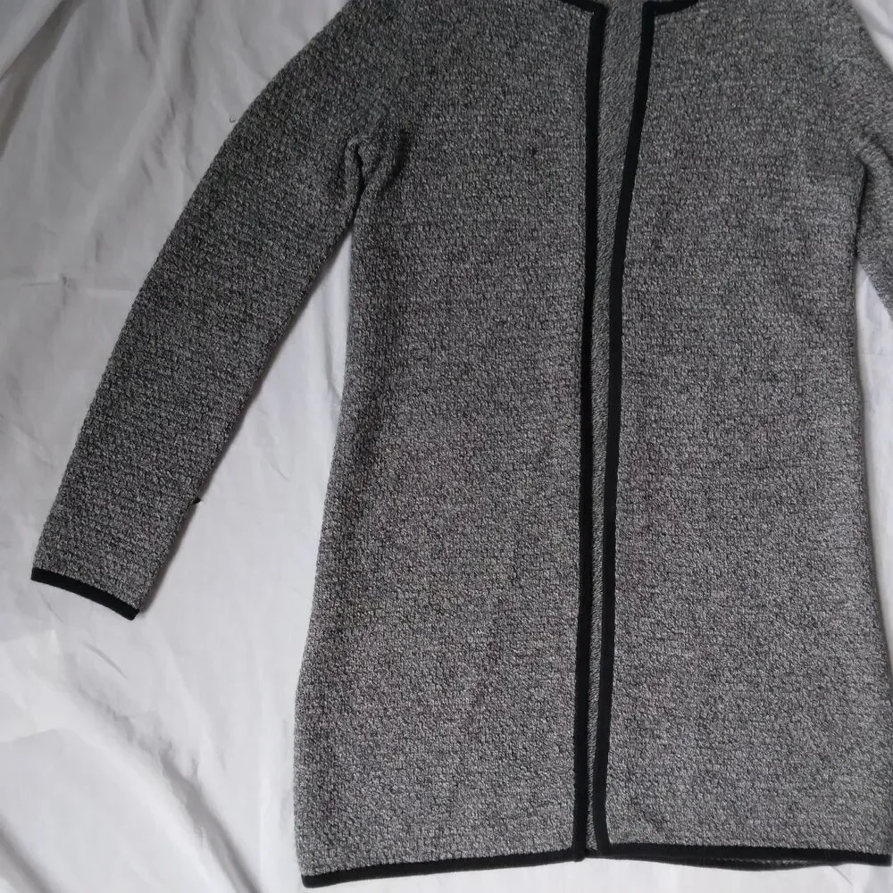 Talbots Cardigan Sweater Textured Open Front Marled Long Sleeve Black Gray XS - Picture 6 of 15